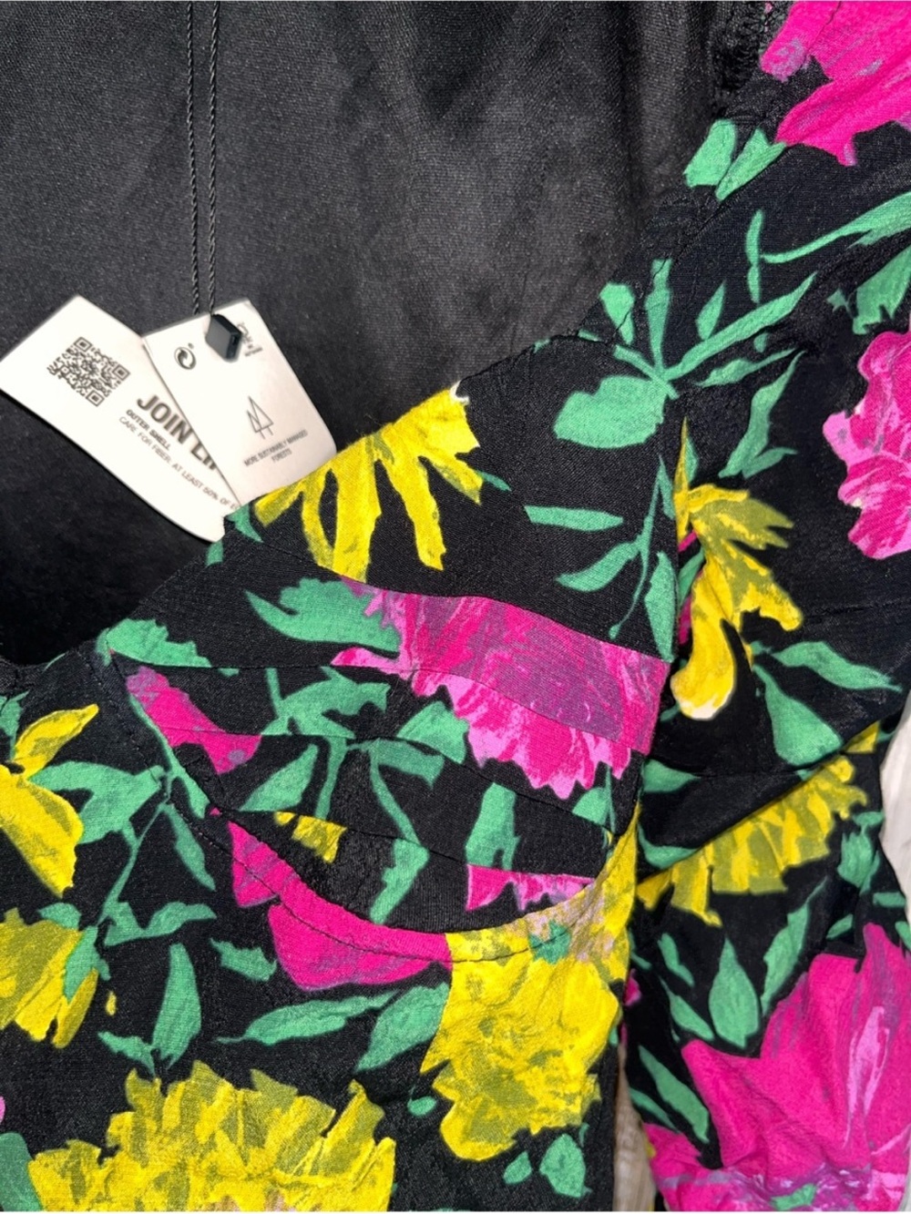 Zara Floral Ruched Sweetheart Neck Long Sleeve Crop Top Black M NWT - Picture 4 of 7